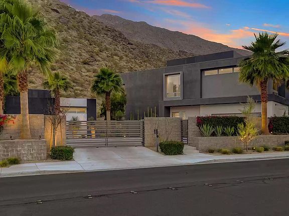 Exterior of the gated house in less windy South Palm Springs in the Dakota Community Complex. Quiet, upscale area close to downtown and convenient shopping.