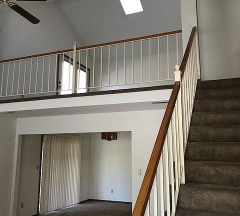 View from front door of dining area and loft area.