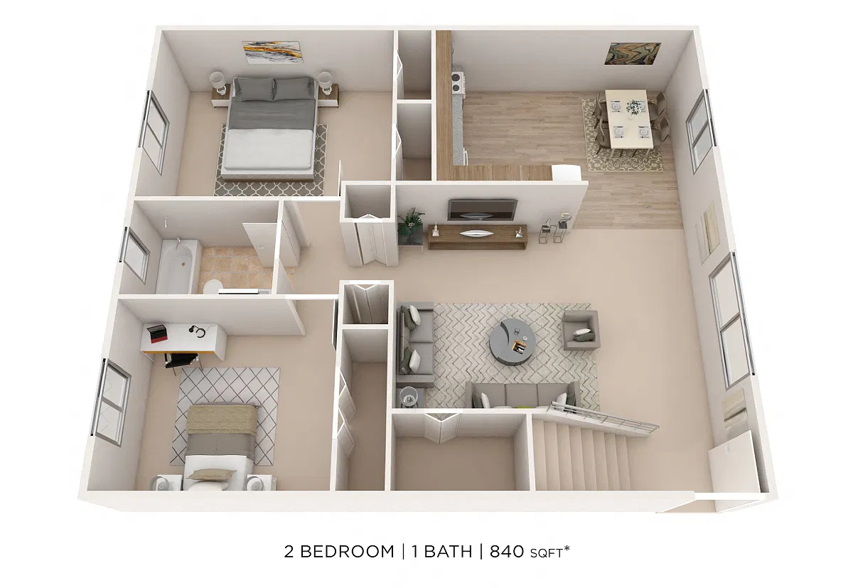 Floor plan Two Bedroom - 840 sqft