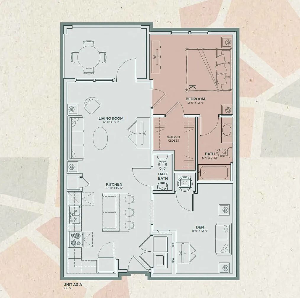 Floor plan A3 - 1 Bedroom | Den