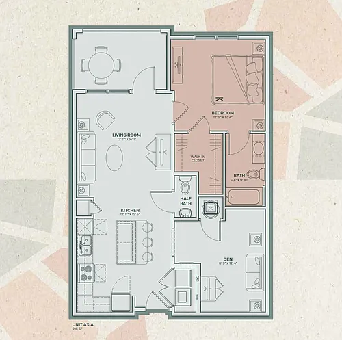 Floor plan A3 - 1 Bedroom | Den
