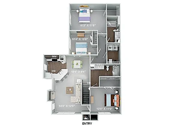 Floor plan Oxford 3 Bedroom 2 Bath Renovated