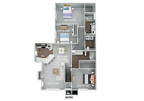 Floor plan Oxford 3 Bedroom 2 Bath Renovated