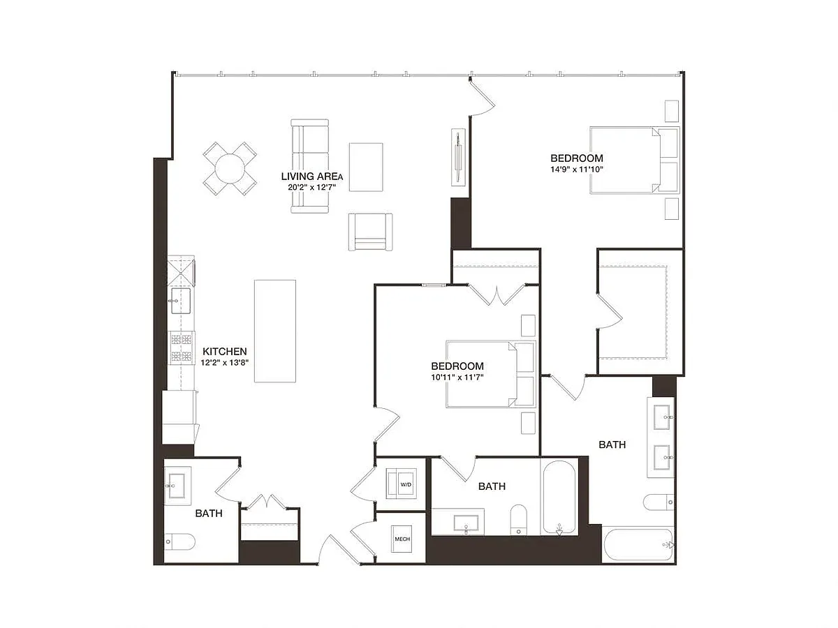Floor plan 2 Bed - 2 Bath | B13