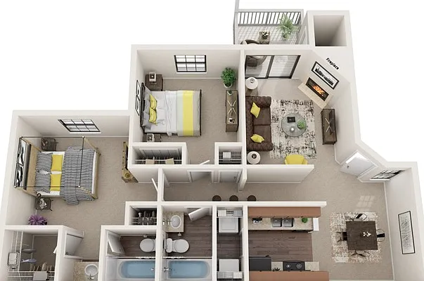 Two Bedroom, Two Bathroom, 915 sqft, Patio/Balcony, Full Size Washer/Dryer Connections, Fireplace in Selected Units Two Bedroom, Two Bathroom, 915 sqft, Patio/Balcony, Full Size Washer/Dryer Connections, Fireplace in Selected Units