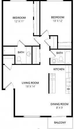 Floor plan 2x2 w Washer and Dryer