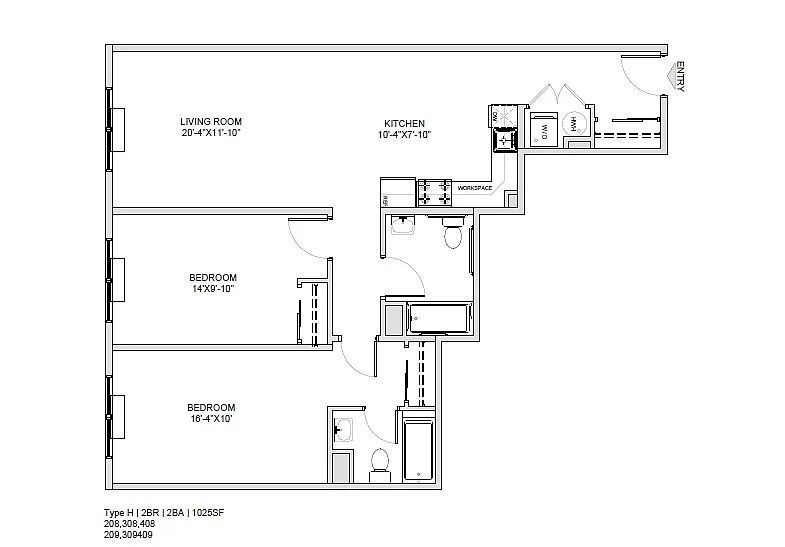 Floor plan 2 Bed-2 Bath-A
