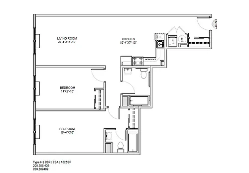 Floor plan 2 Bed-2 Bath-A
