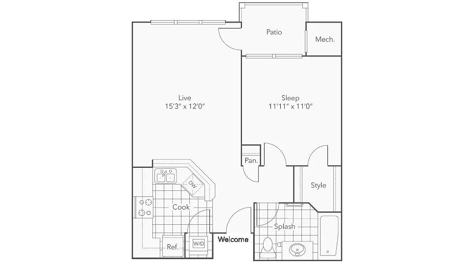 Floor plan Alexandria - 1Bed/1Bath