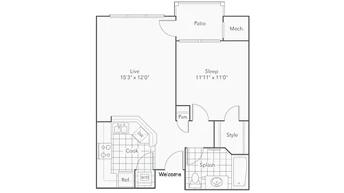 Floor plan Alexandria - 1Bed/1Bath