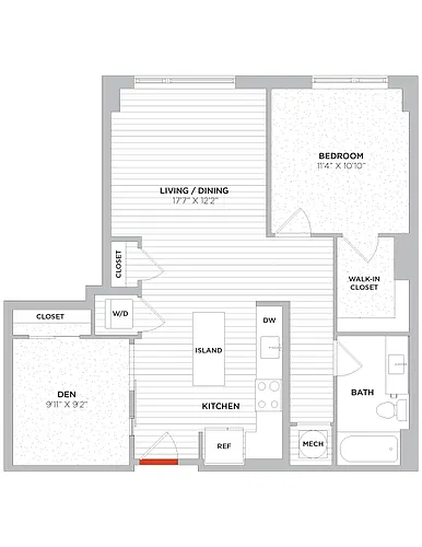 Floor plan 1 Bed/1 Bath Den-B02 West