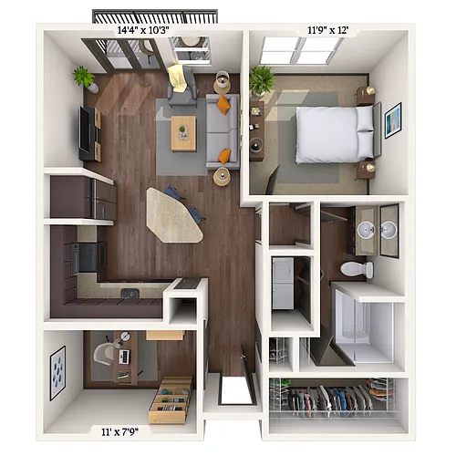 Floor plan Traditional 1x1 803-857 SF