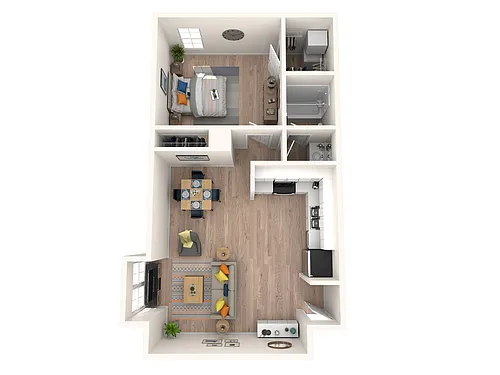 Floor plan 1x1 Renovated W&D