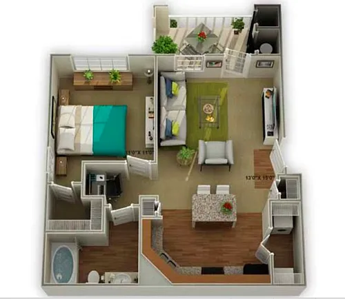 Floor plan A1 The Ridgecrest - 1 Bedroom, 1 Bathroom