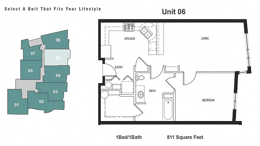 Floor plan 1x1 W/D