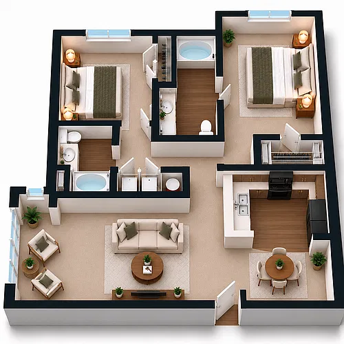 Floor plan 2 Bedroom, 2 Bathroom W/Sunroom