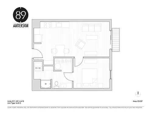 Floor plan 89 Anderson 1BD Plan F