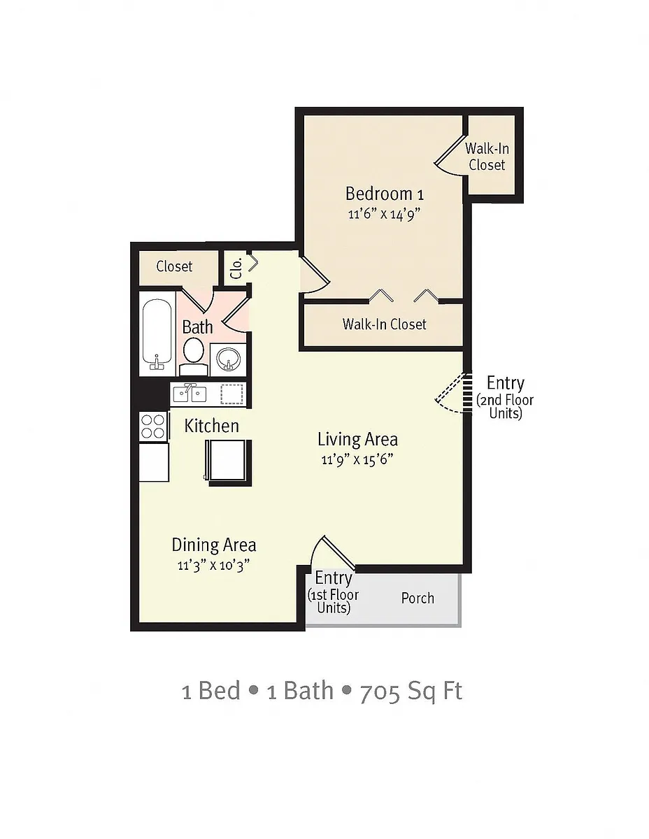 Floor plan 1 Bedroom/1 Bath