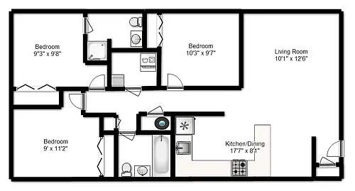 Floor plan 3 Bedroom 2 Bath