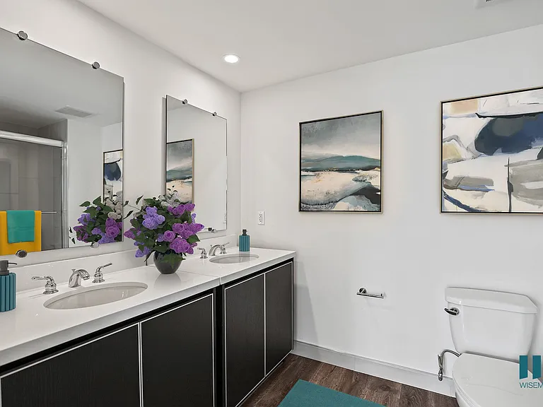 Bathroom with Double-Sink Vanity and Cabinet Storage