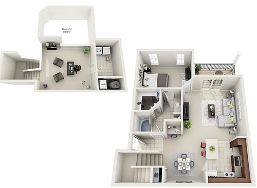 Floor plan RF III | 1 Bedroom 1 Bathroom with Loft and 1050 S