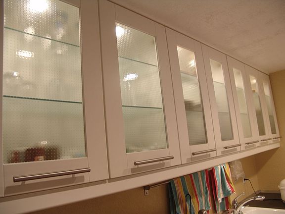 Glass cabinets with lights!