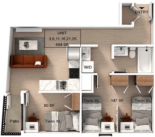Floor plan 2 Bedroom | 1 Bath A