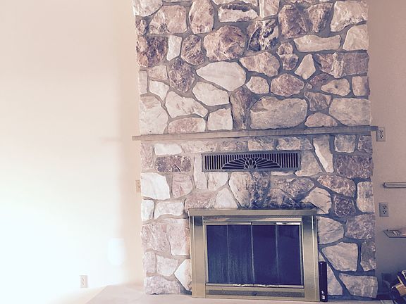 Stone fireplace family room 