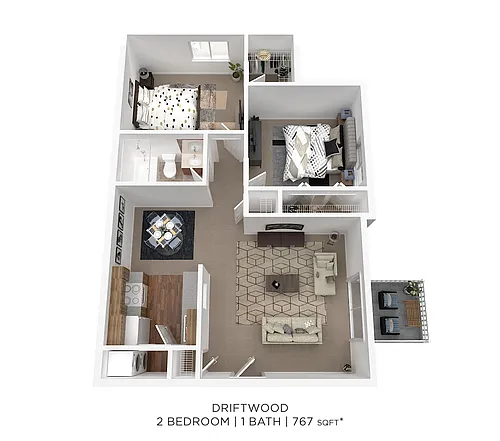 Floor plan Two Bedroom- 767 sqft