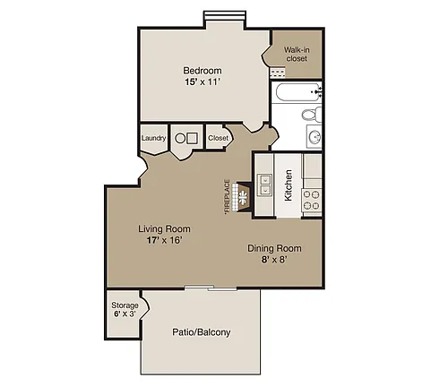 Floor plan 1 bed/1 bath Up