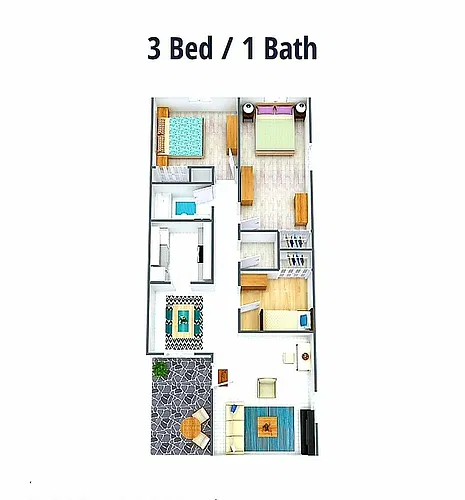 Floor plan 3 Bedroom, 1 Bathroom, 1034 SQFT