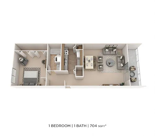 Floor plan One Bedroom- 704 sqft