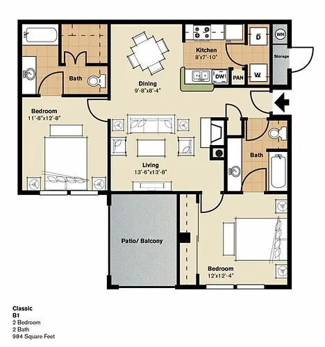 Floor plan Phase I - Two-Bedrooms