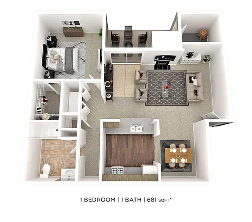 Floor plan One Bedroom - 681 sqft