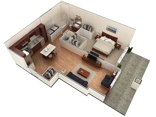 Floor plan 1 BR Designer Courtyard