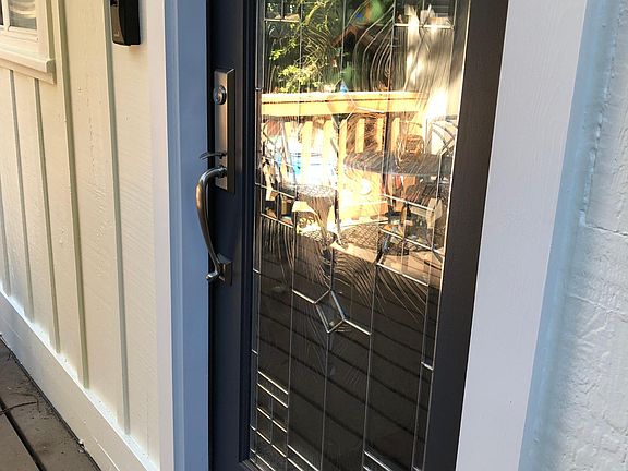 Leaded glass front door.