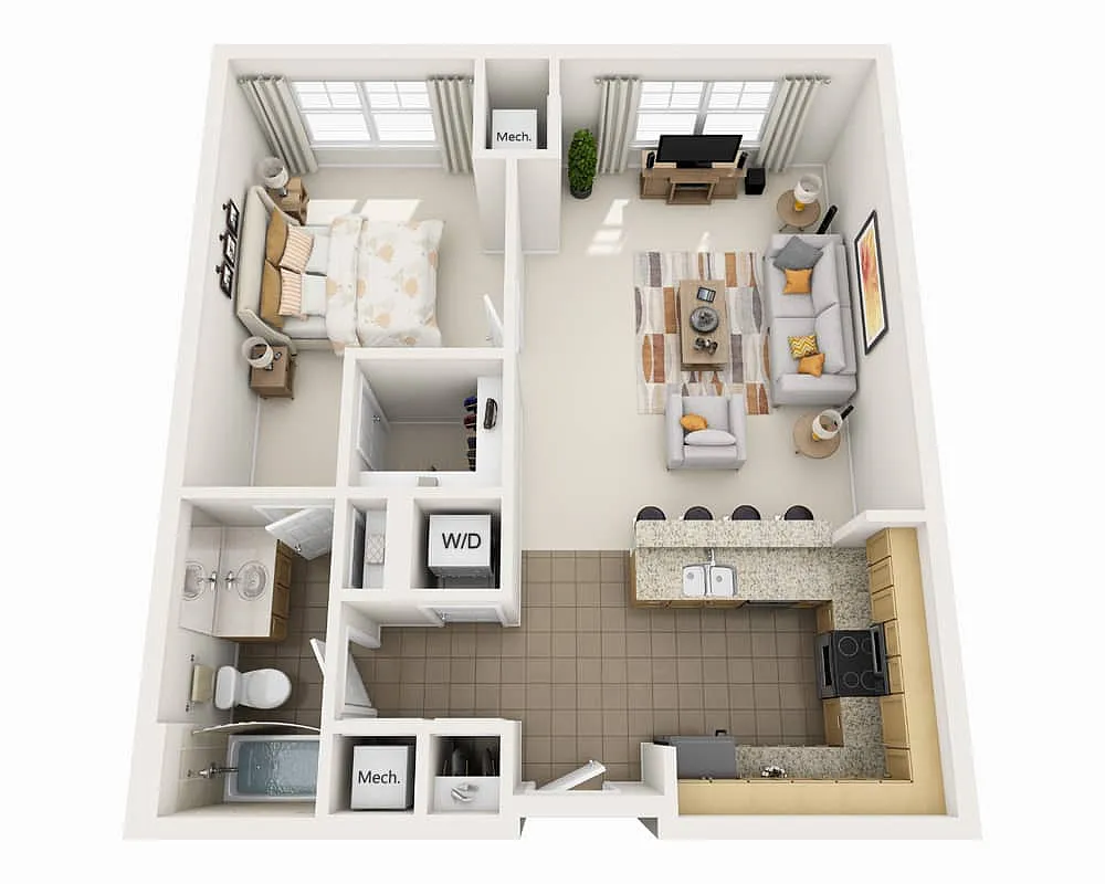 Floor plan One Bedroom A1C