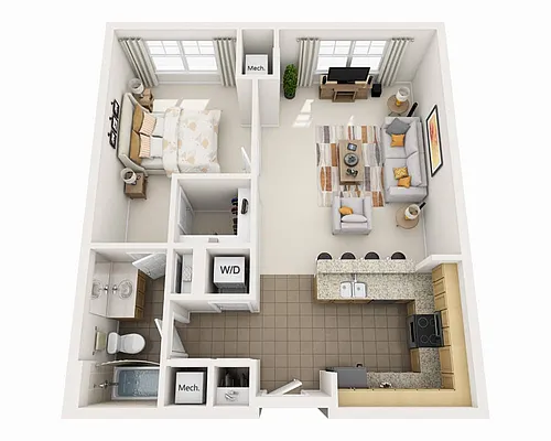 Floor plan One Bedroom A1C