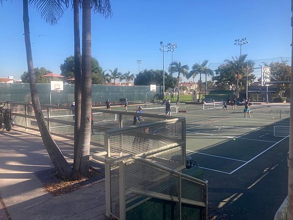 Pickle ball courts across the street at Perry Park, bring your own net and paddles!