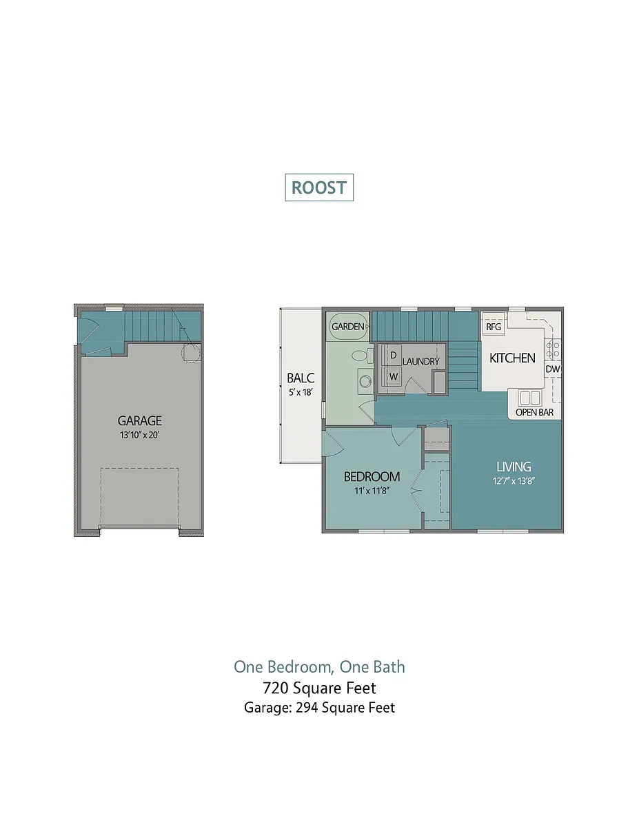 Floor plan 1 Bed/1 Bath in Townhouse Bldg w/Garage