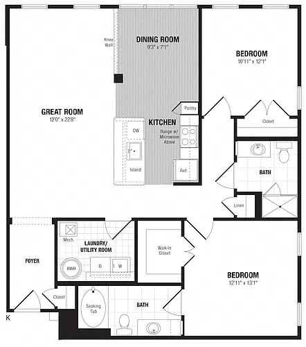 Floor plan 2 Bed/2 Bath-K