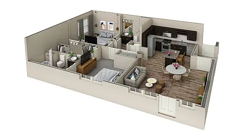 Floor plan 2 BR Vue Courtyard Stair