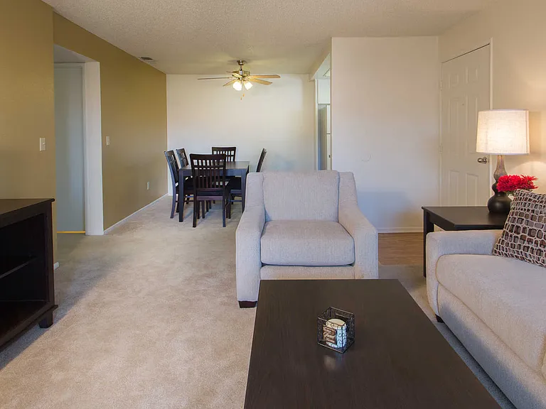 Carpeted Dining and Living Room