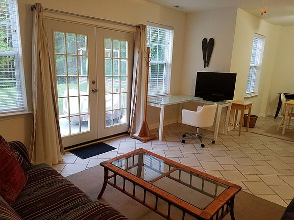 Home office space with view to backyard