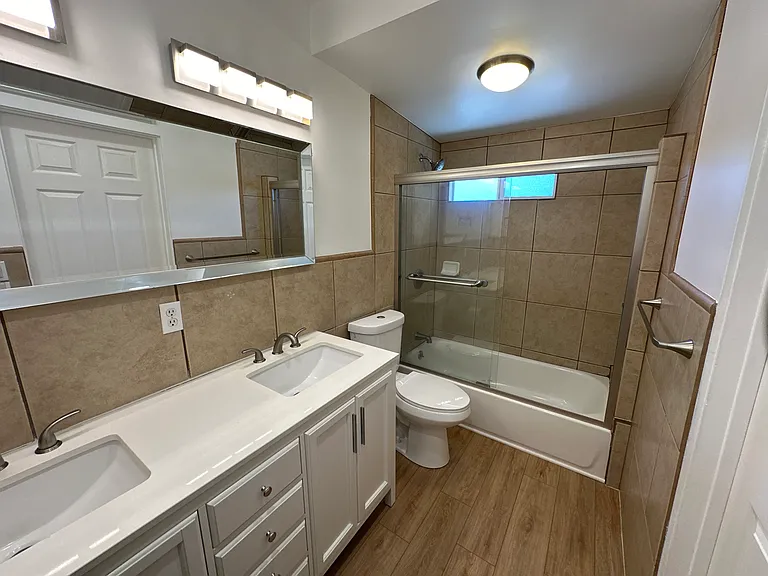 Master bath with double sinks.