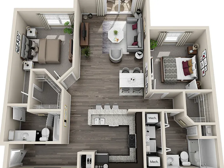 2 Bedroom/2 Bathroom Lg2E2x2