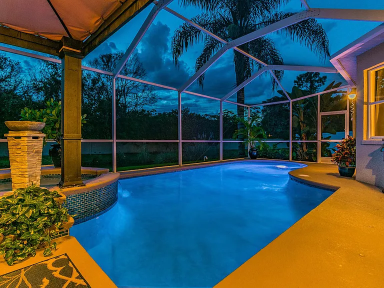 View of Pool and Lanai at Night