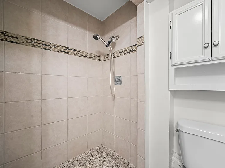 Fully finished basement bathroom with a walk-in shower, offering added convenience and flexibility.