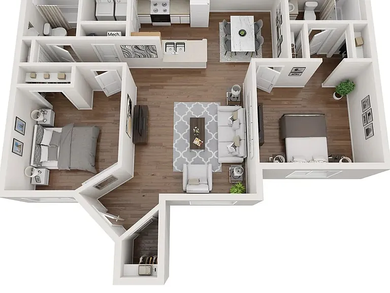 A 3D floor plan rendering of The Cactus floor plan.