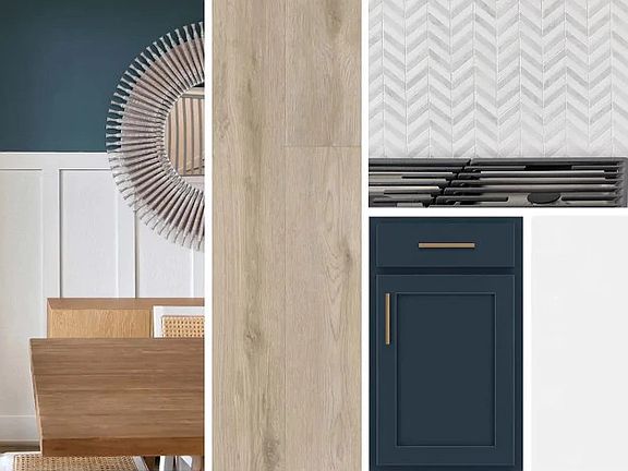 This home features the AW Collection R Sapphire, showcasing blue cabinetry, crisp white countertops